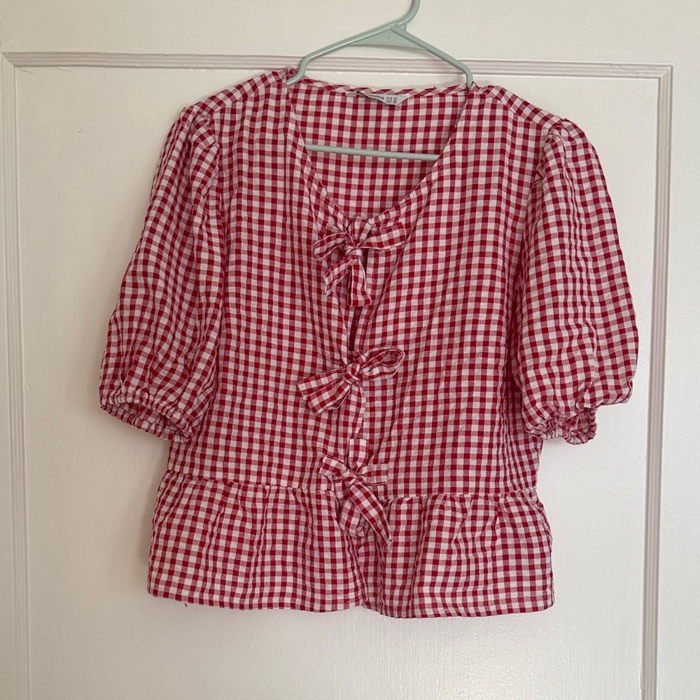 Stradivarius Red and White Gingham Blouse